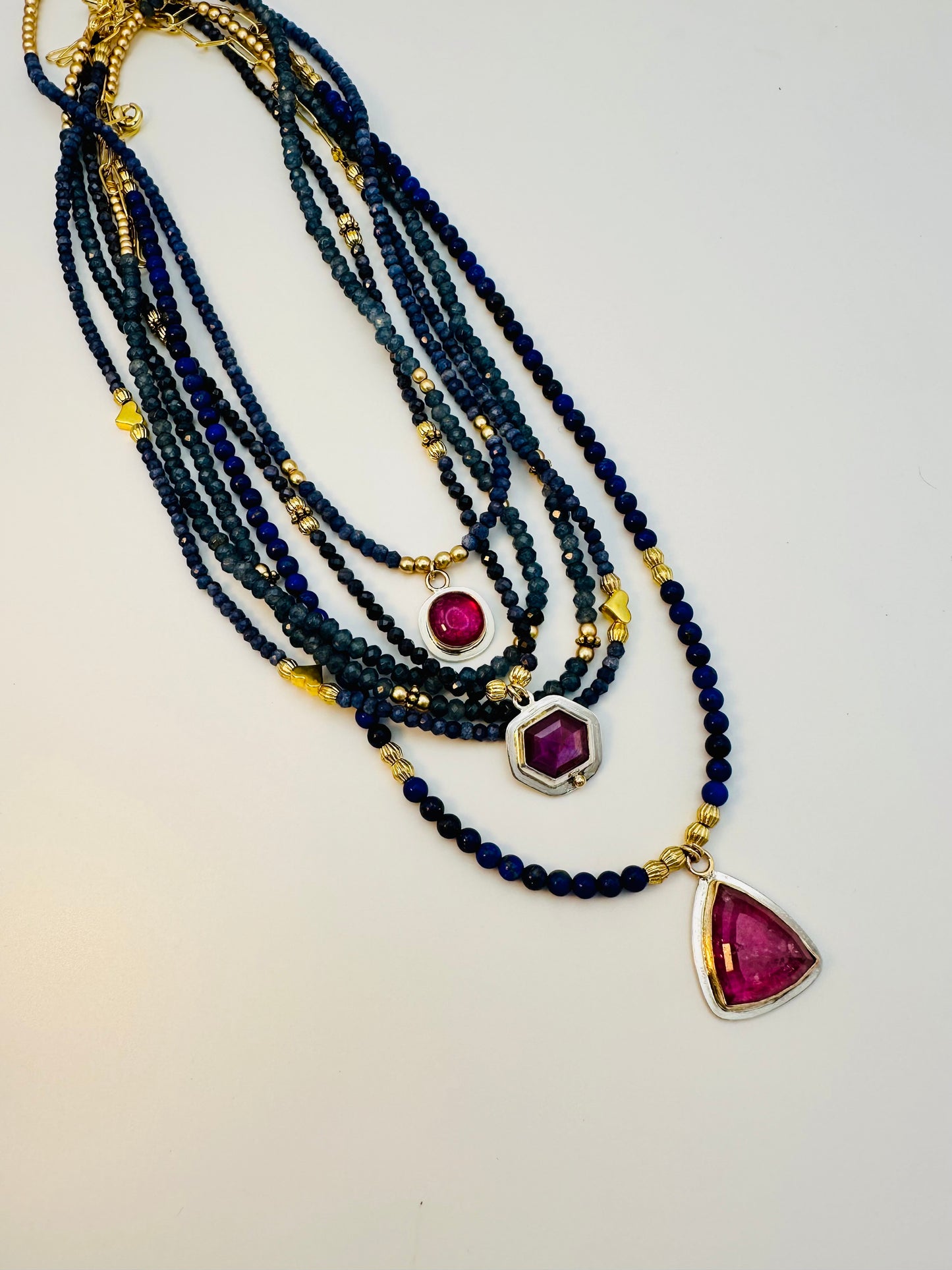 Rubelite tourmaline “neckmess” multi-necklace set