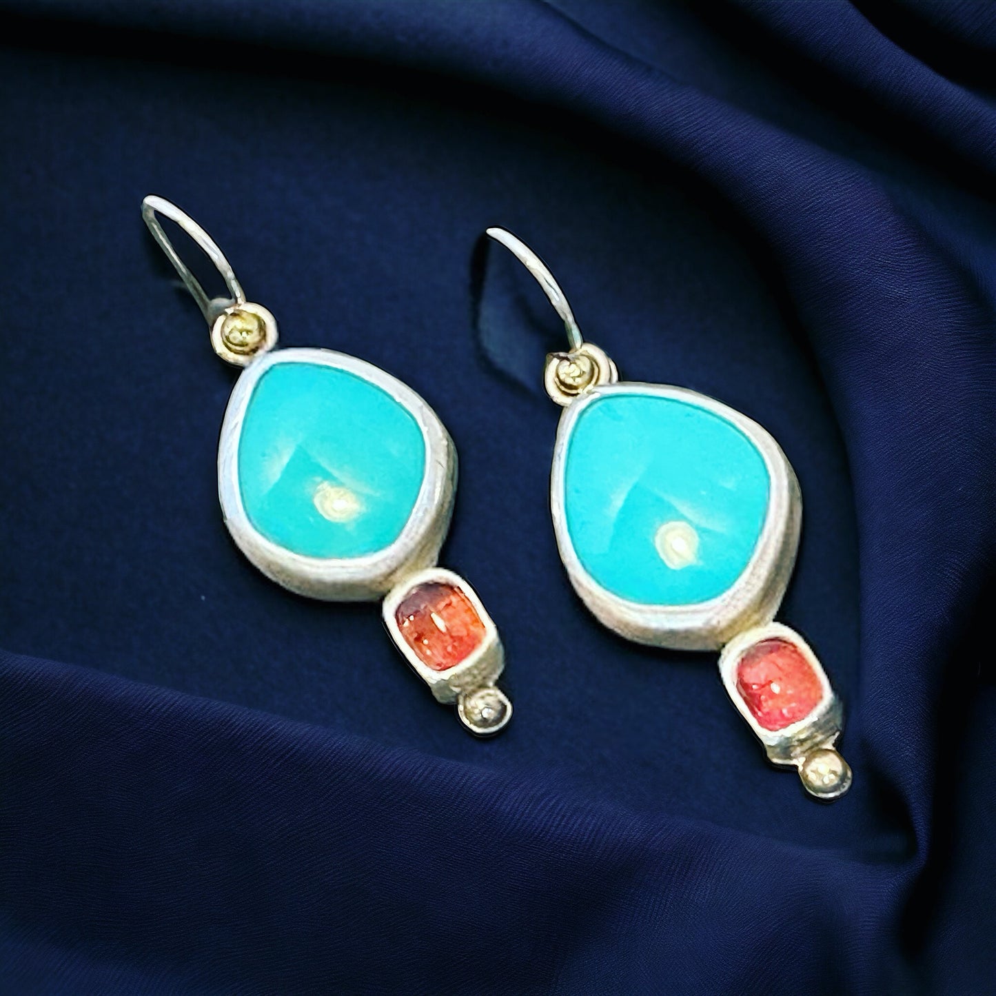 Sleeping Beauty turquoise and pink tourmaline earrings