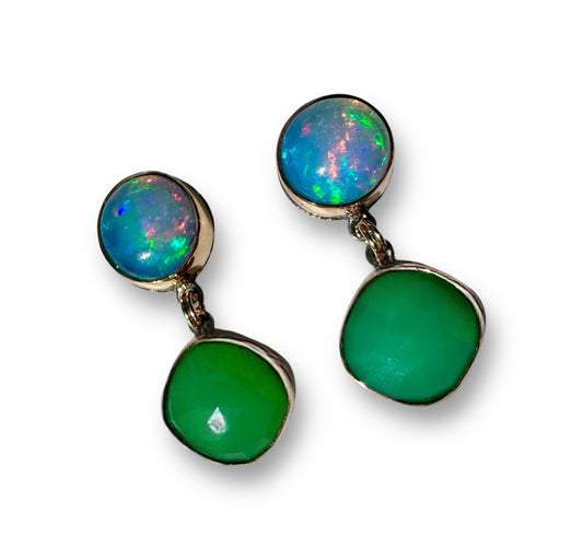 Ethiopian opal and chrysoprase earrings