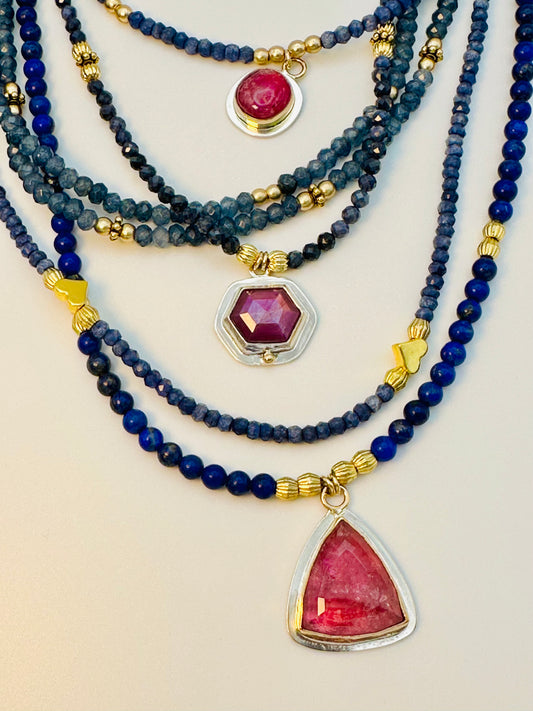 Rubelite tourmaline “neckmess” multi-necklace set