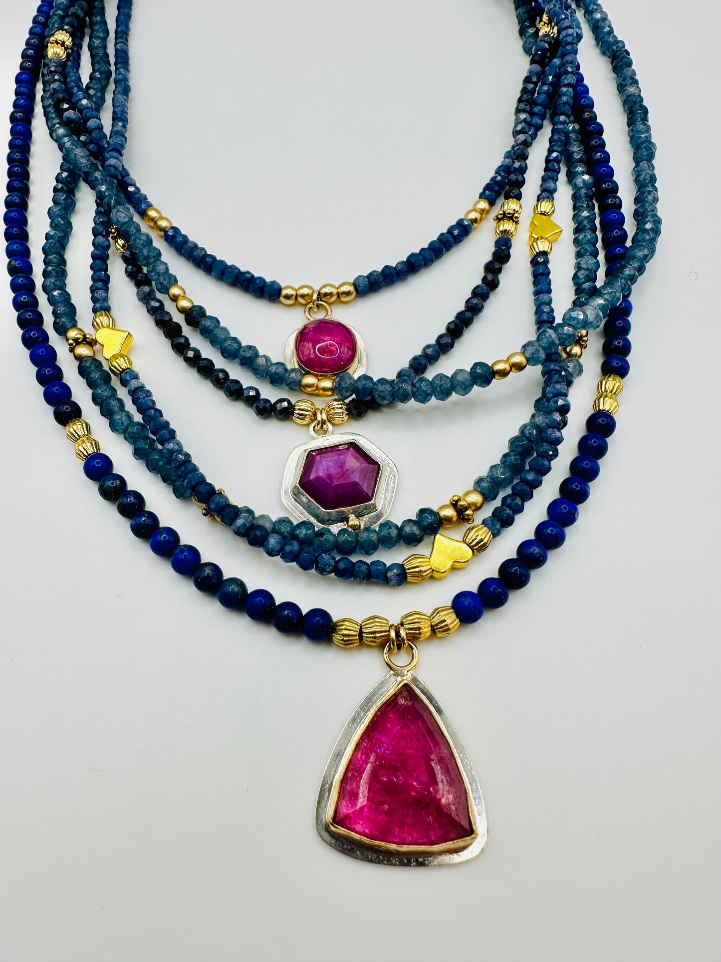 Rubelite tourmaline “neckmess” multi-necklace set