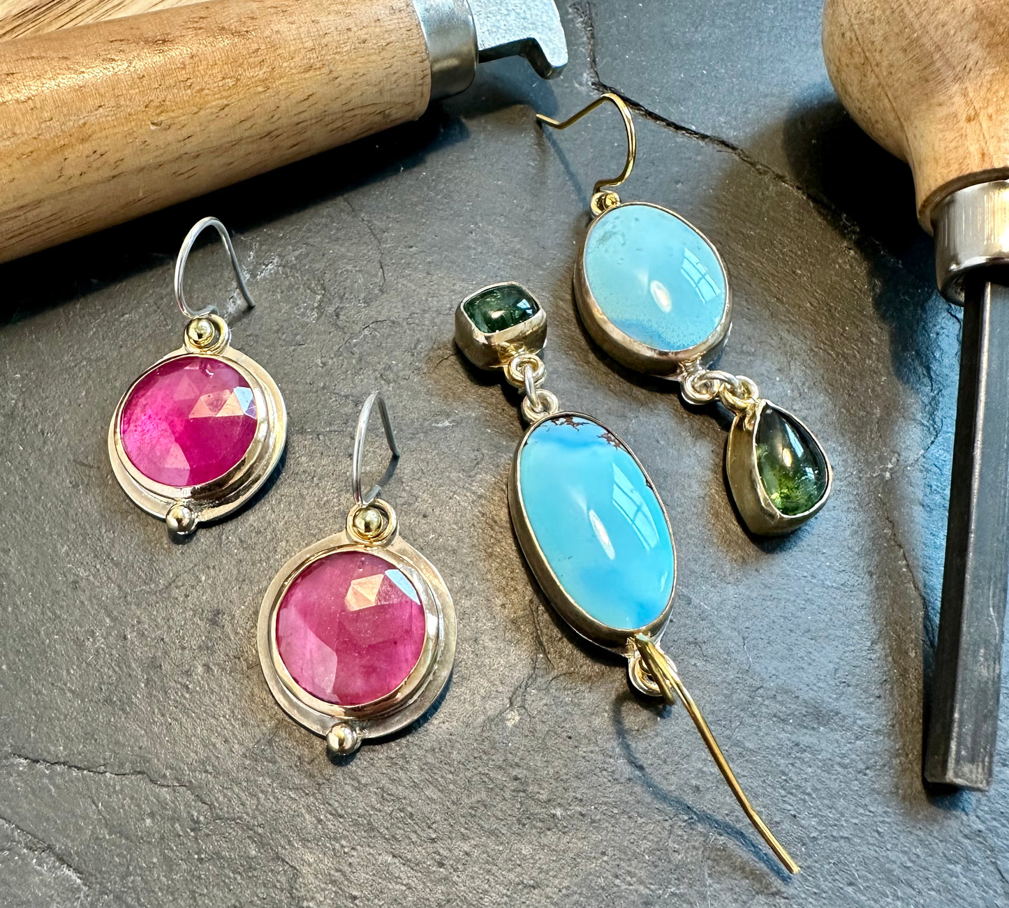 Golden Hill turquoise & green tourmaline earrings