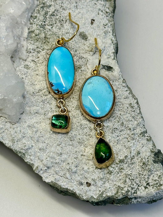 Golden Hill turquoise & green tourmaline earrings