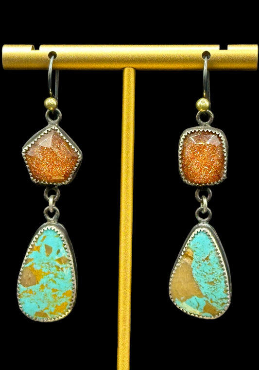 Goldstone and Campitos Turquoise Earrings