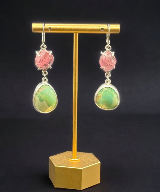 Sonora Green Turquoise and Pink Tourmaline Earrings