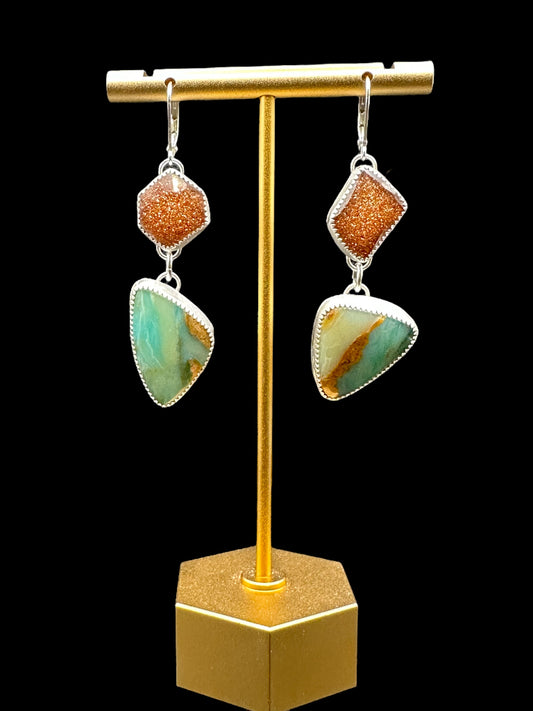 Peruvian Opal and Goldstone Drop Earrings